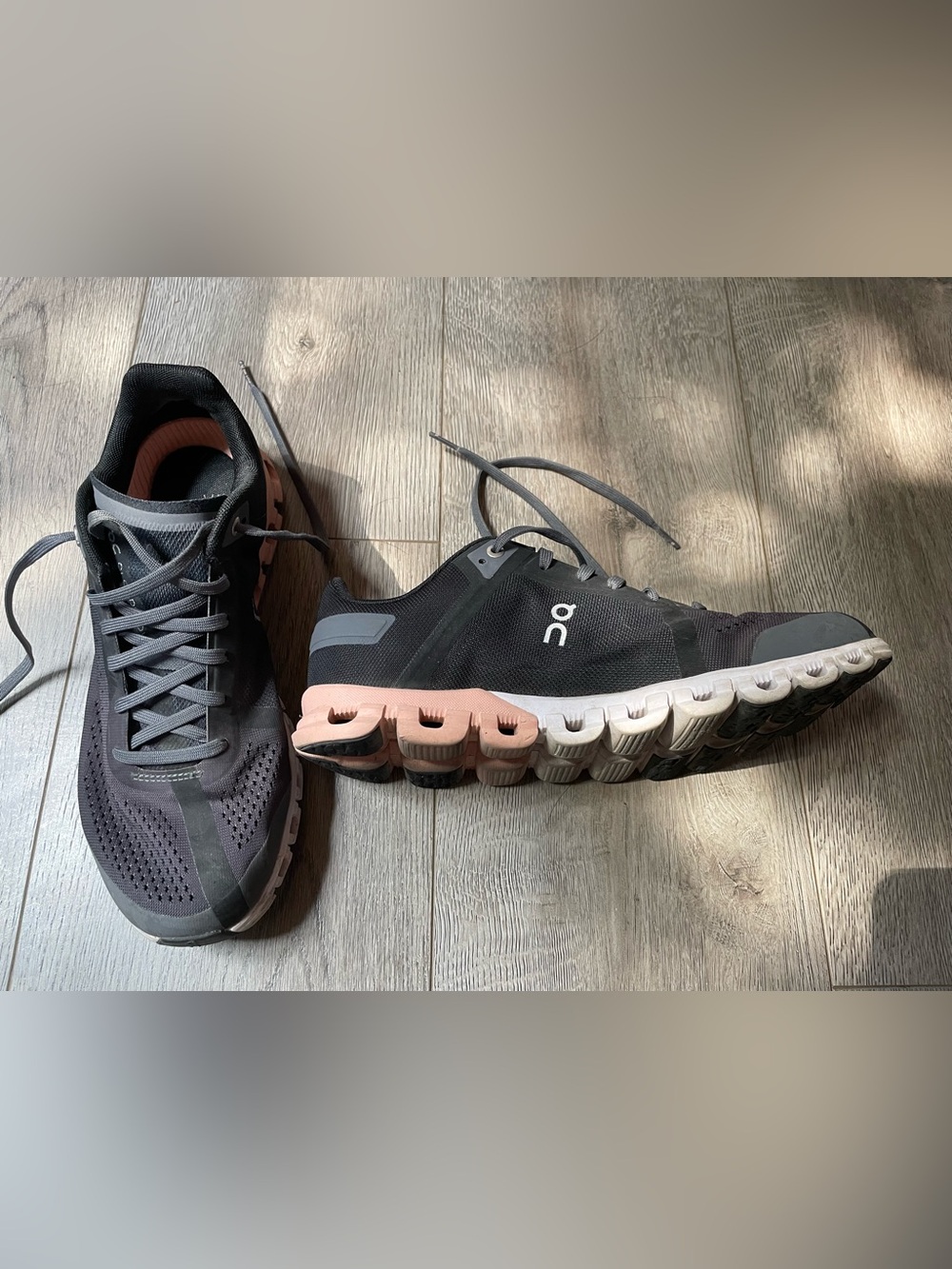 On Running Women's Athletic Shoes in Black and Gray with Coral
